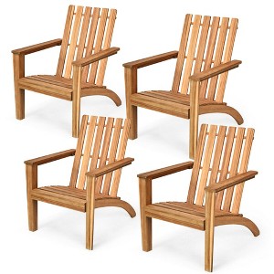Costway 4PCS Outdoor Wooden Adirondack Chair Patio Lounge Chair w/ Armrest Natural - 1 of 4