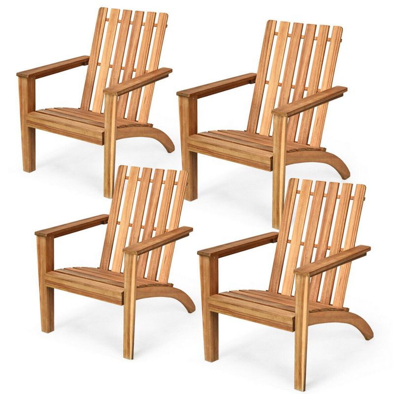 Costway 4PCS Outdoor Wooden Adirondack Chair Patio Lounge Chair w/ Armrest Natural, 1 of 11