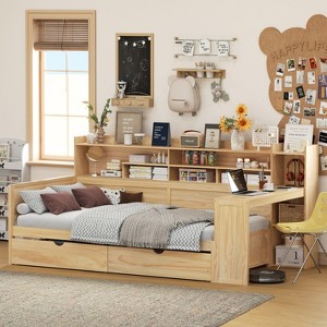 Merax Modern Wooden Daybed with Built-In Storage, Study Desk, and Drawers - 1 of 4