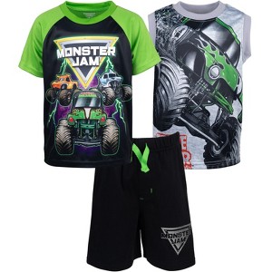 Monster Jam Grave Digger El Toro Loco Megalodon T-Shirt Tank Top and French Terry Shorts 3 Piece Set Toddler to Big Kid - 1 of 4