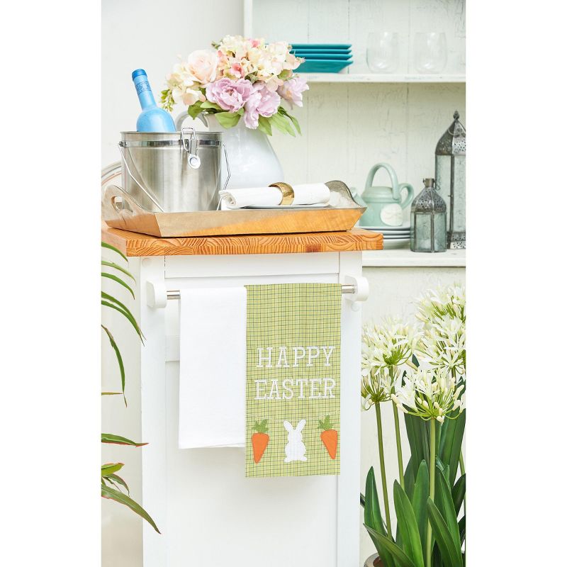 C&F Home 27" x 18" "Happy Easter" Sentiment Easter Bunny with Carrots on Green Check Backgound Cotton Kitchen Dish Towel, 4 of 5