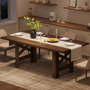 Dining Table for 6-8, Long Wooden Kitchen Table with Sturdy Triangular Legs, Thick Frame, Extra-Thick Base, for Apartment, Party - 1 of 4