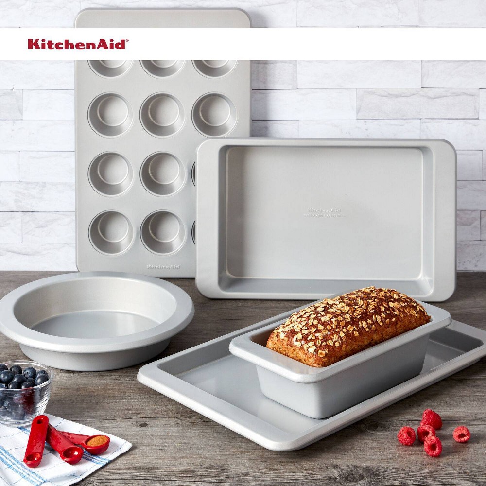 Photos - Bakeware KitchenAid 5pc Nonstick  Set: Aluminized Steel, Silver, Baking Sheet, Cake & Loaf Pans, Dishwasher-Safe 