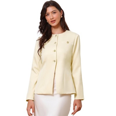 INSPIRE CHIC Women's Elegant Work Blazer Collarless Button Down Long Sleeve Peplum Jackets