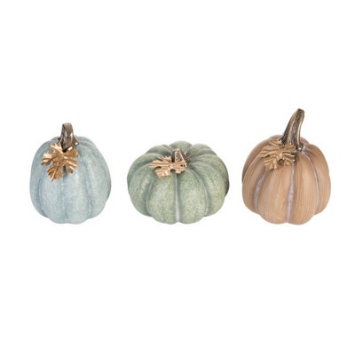 Transpac Heirloom Pumpkin Set of 3 Decorative Ceramic Figurines Fall Harvest Multicolored Tabletop Decor