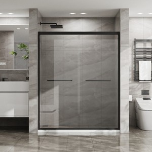 MAYEERTY Double Sliding Glass Shower Door Aluminum Framed Shower Enclosure with Clear Tempered Glass, Stainless Steel Hardware, Black - 1 of 4
