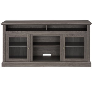 TiramisuBest TV Stand Electric Fireplace TV Stand with Glass Shelves, 3D Fireplace TV Stand with LED Lights Wood with USB Charging Outlet - 1 of 4