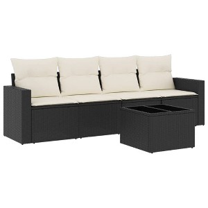 vidaXL 5 Piece Patio Sofa Set with Cushions - Black and Cream With Table - 1 of 4
