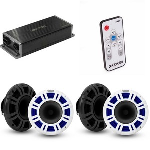Kicker Marine KPX300.4 Powersports Amp & (2) 8" HLCD Marine LED Speakers ( Includes LED Remote ) - 1 of 4