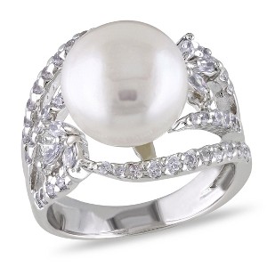 EVERLY JEWELRY | Sterling Silver 11-12mm Cultured Freshwater Pearl and Cubic Zirconia Wide Band Ring - 1 of 3