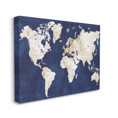 Stupell Industries Navy and Distressed Gold World Map