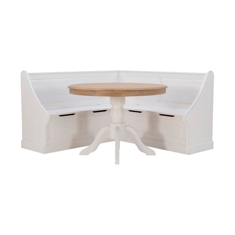 Tobin Storage Corner Nook and Pedestal Table Dining Set White/Natural - Linon, 3 of 22