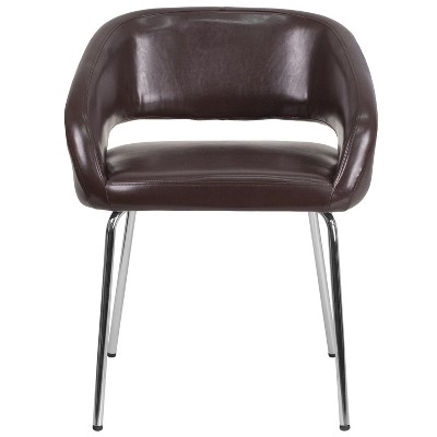 Fusion Series Contemporary Brown LeatherSoft Side Chair with Chrome Legs