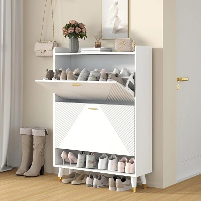 TIRAMISUBEST Slim Shoe Cabinet with Flip Drawers for Entryway & Hallway
