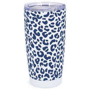 Elanze Designs 20 oz Stainless Steel On the Go Insulated Travel Tumbler With Push Top Lid, Navy Blue Cheetah Leopard Print White - 1 of 4