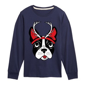 Boys' - Instant Message - Christmas Puppy With Reindeer Antlers Long Sleeve Graphic T-Shirt - 1 of 4