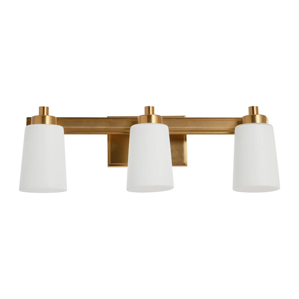 Robert Stevenson Lighting Sullivan Park Frosted Glass and Metal 3-Light Vanity Light Brushed Gold: Mid-Century Design, ETL Listed, Steel Body