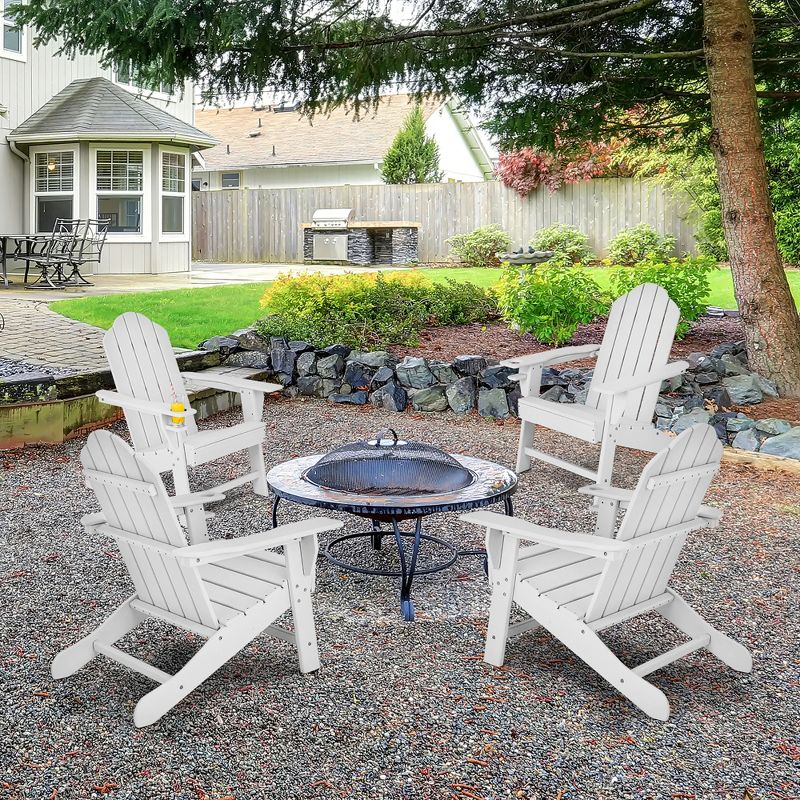 Costway Patio Adirondack Chair Weather Resistant Garden Deck W/Cup Holder White\Black\Grey\Turquoise, 3 of 8
