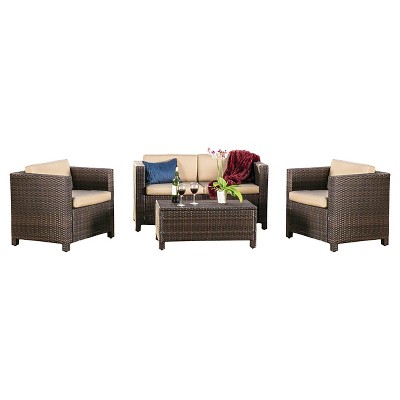 Puerta 4pc Wicker Chat Set - Light Brown/Ceramic Gray - Christopher Knight Home