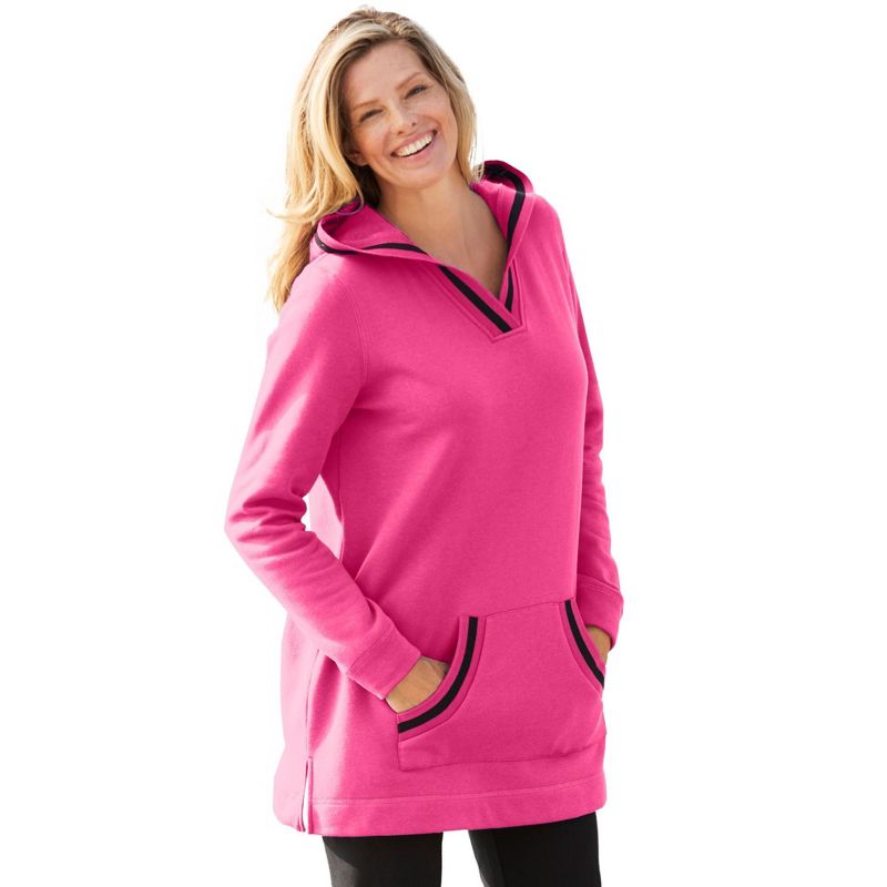 Woman Within Women's Plus Size Hooded Fleece V-Neck Tunic, 1 of 2