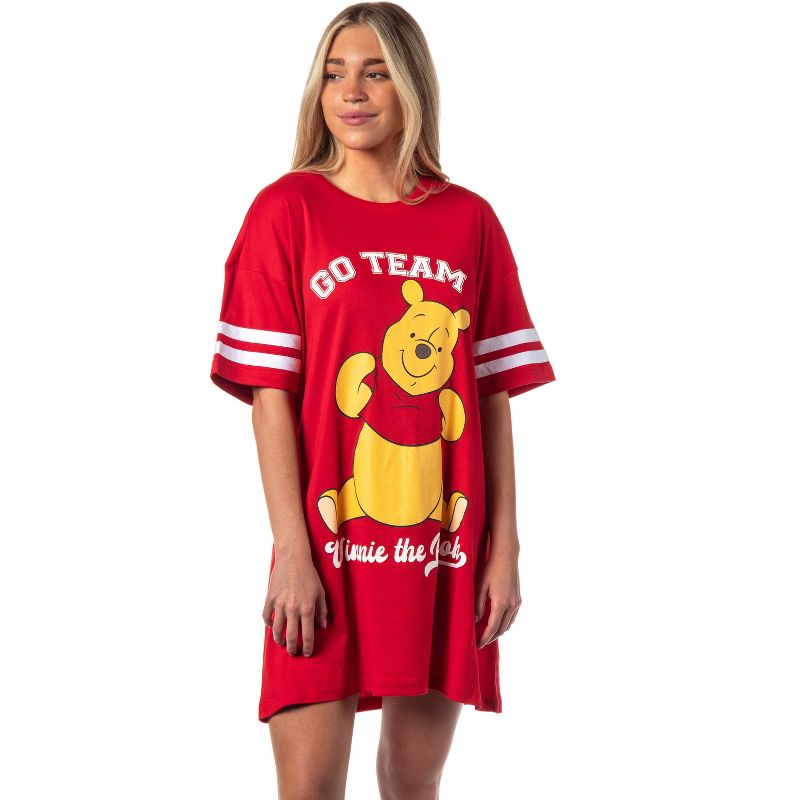 Winnie-the-Pooh Women's Go Team Shirt Pajama Dorm Sleep Shirt Nightgown Red, 1 of 6