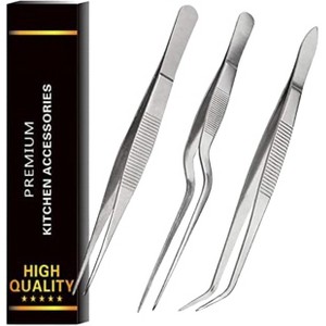 Aoibox Kitchen Cooking Tweezers Culinary Set, Stainless Steel Precision Tongs with Offset Tip for Cooking and Food Styling - 1 of 4