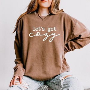 Simply Sage Market Women's Lightweight Garment Dyed Graphic Sweatshirt Let's Get Cozy - 1 of 4