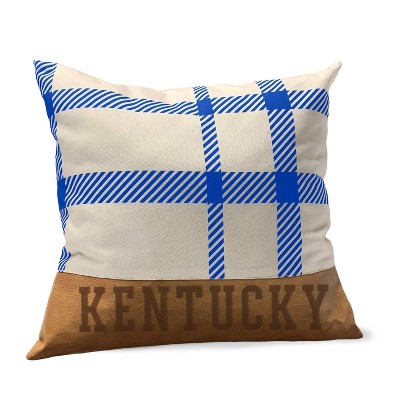 NCAA Kentucky Wildcats Farmhouse Plaid Faux Leather Throw Pillow