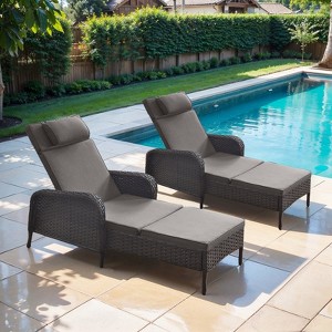 POCASSY Outdoor Chaise Lounge Chair Patio Recliner with Cushion, Adjustable Backrest Outdoor Recliner with All Weather Wicker and Olefin Cushion Cover - 1 of 4