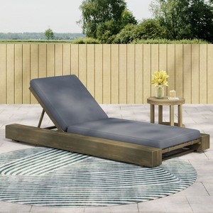 Christopher Knight Home Ian Acacia Wood Armless Adjustable Chaise Lounge with 4" Thick Cushion - 1 of 4