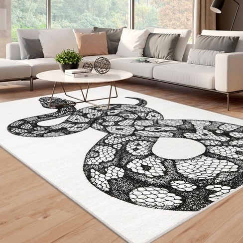 Black White Snake Violence Retro Aesthetic Rug Modern Slithering ...