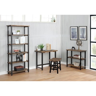 Compact Rustic Industrial Black and Wood Desk