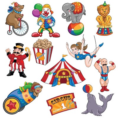 Blue Panda 12-Piece Carnival Circus Cutouts Party Supplies Party Favors, 350 GSM Paper