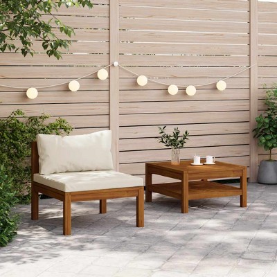 vidaXL Garden Sofa Set Cream White Solid Acacia Wood, Polyester Fabric