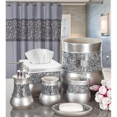 Silver Crackled Glass Mosaic 6-Piece Bathroom Accessories Set