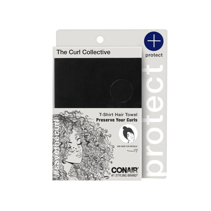 Conair Curl Collective Rectangular Ultra-Absorbent T-Shirt Hair Towel - Black, 1 of 10