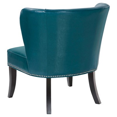 Peacock Blue Faux Leather Barrel Accent Chair with Wood Legs