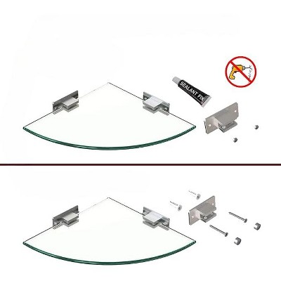Clear Tempered Glass Corner Shower Shelves with Aluminum Brackets