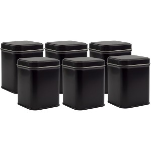 Cornucopia Brands 3" Tall Black Square Metal Tins 6pk; for Tea, Gift Boxes, and Storage, 1-Cup Capacity - 1 of 4