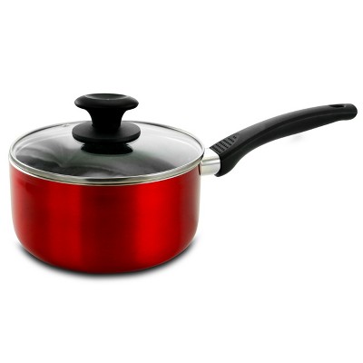 Oster Nonstick 2.5 Quart Aluminum Red Saucepan with Glass Lid