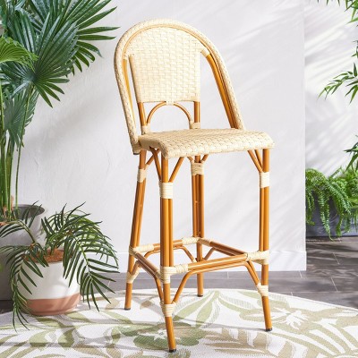 Natural Faux Wicker and Aluminum Outdoor Bar Stool