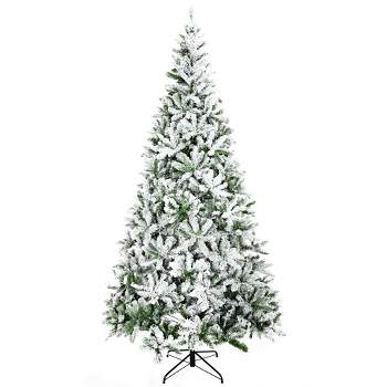 HOMCOM 9 FT Tall Unlit Snow Flocked Pine Artificial Christmas Tree with Realistic Branches, Green