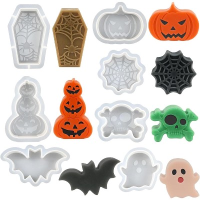 JDICTION 7 Pack Halloween Candle Molds: Skull, Spider Web, Pumpkin, Ghosts, Bat, Coffin - Fits Candles, Wax, Soap, Clay, Resin