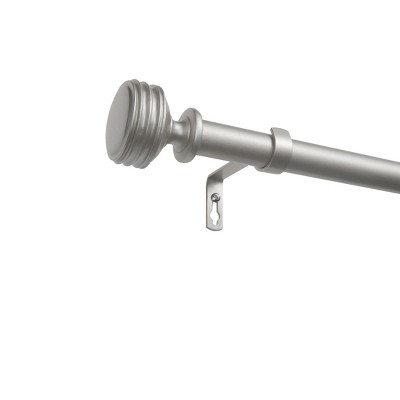Matte Silver Adjustable Iron Curtain Rod with Ribbed Finials