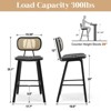 Bekrvio 26" Counter Height Bar Stools-Mid Century Modern Wood Frame,PU Leather Upholstered with Rattan Back, Kitchen Island Counter Stools - 2 of 4