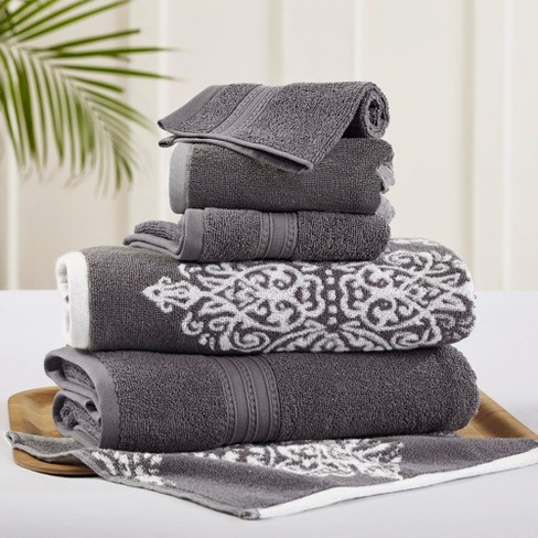 Modern Threads 6 Piece Reversible Yarn Dyed Jacquard Towel Set Artesia Damask Platinum Target