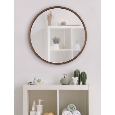 Travis 28" Round Bronze Wood Frame Modern Accent Wall Mirror