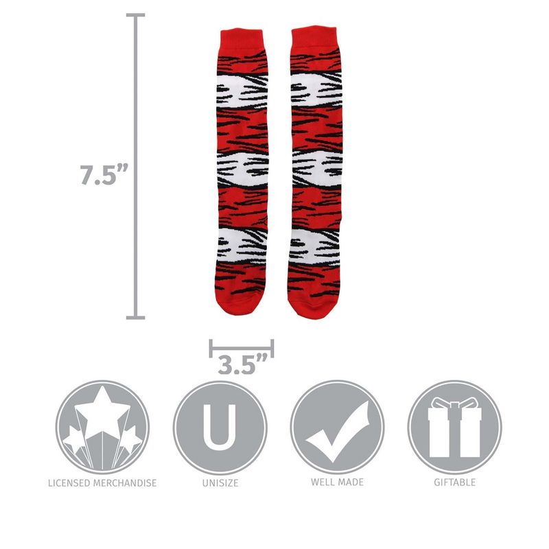 HalloweenCostumes.com One Size Fits Most  Dr. Seuss Cat in The Hat Striped Costume Socks for Adults., Black/Red/White, 5 of 6