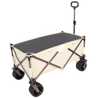 VisioGear Outdoor Serving Carts, Portable Folding Beach Wagons with Wheels, Outdoor Serving Carts with Adjustable Handle, Off-White, 38"*21.5"*34.5"
