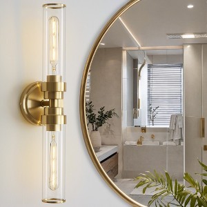 POWLIG 20.3-in 2-Light Gold Modern Dimmable Wall Sconce with Transparent Glass Shade - 1 of 4